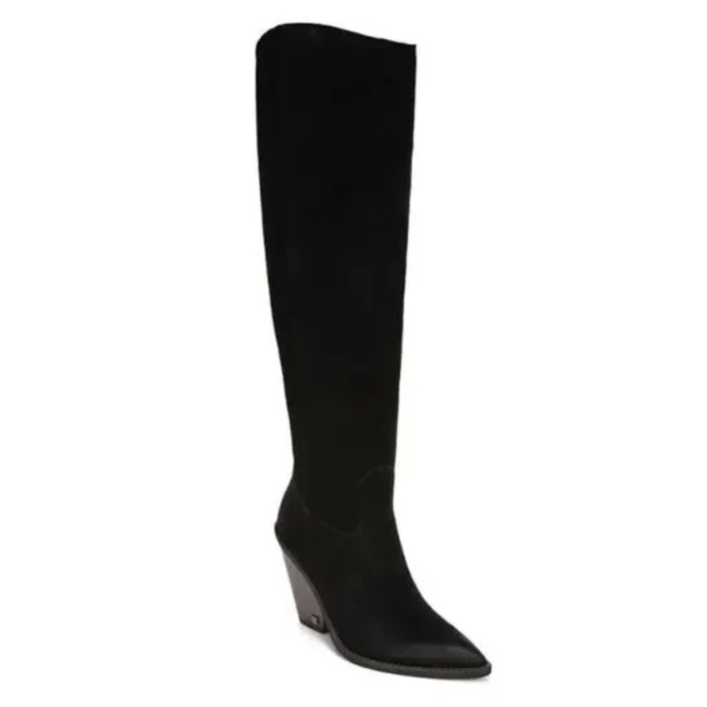 New - SAM EDELMAN Women’s Black Hidden Pull-Tabs Indigo Leather Heeled Boot 7.5